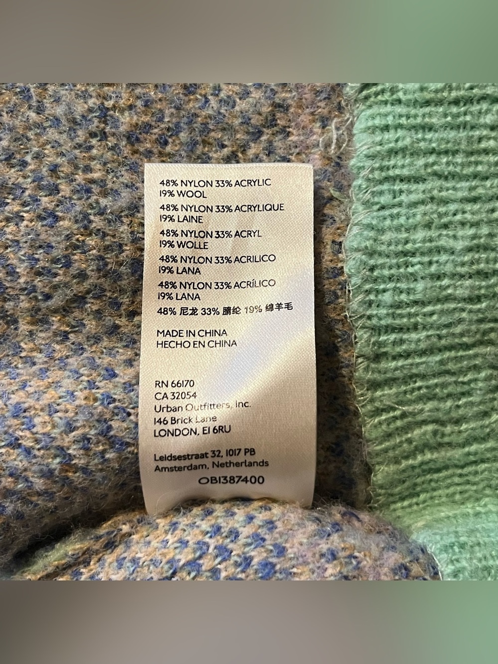 Free People Primrose Plaid Tunic V-Neck Sweater in Mint, Tan & Blue - Picture 7 of 7